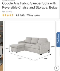 MARCH SALE!! 🛋️✨ Coddle Aria Fabric Sleeper Sofa with Reversible Chaise – Beige ✨