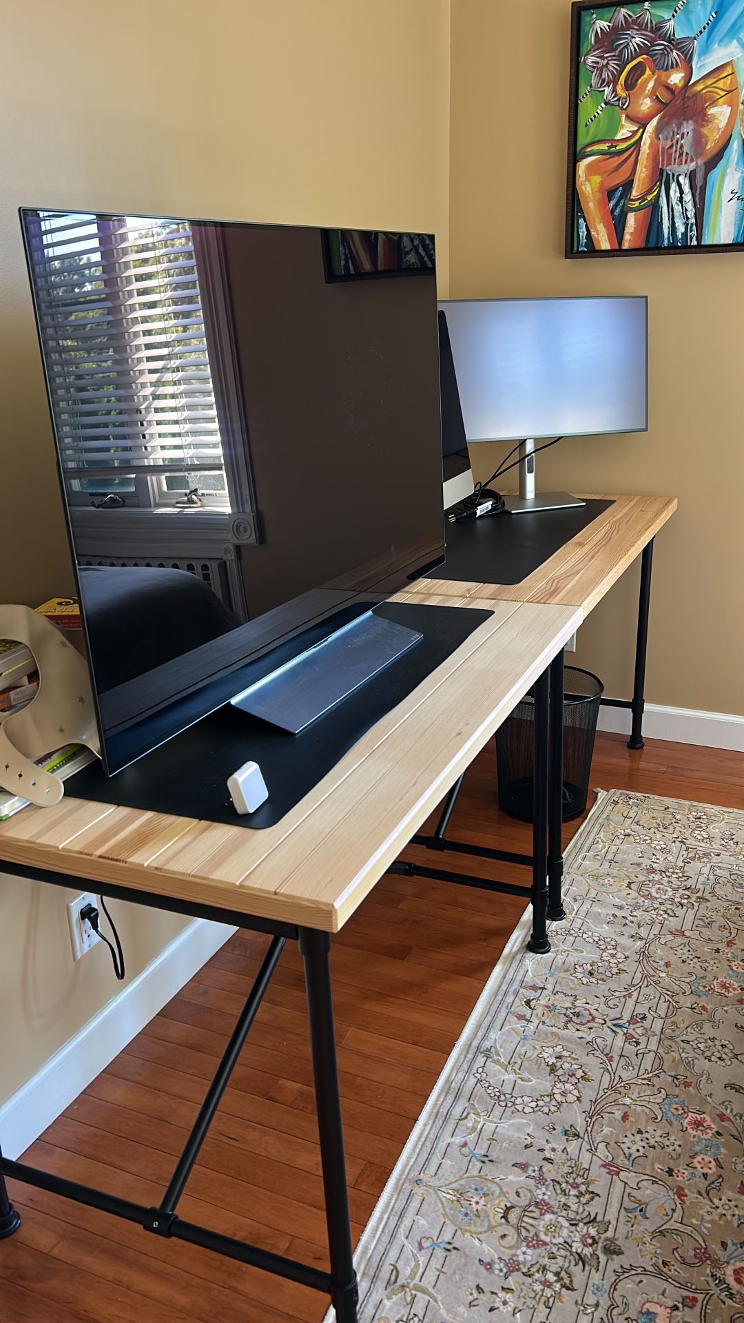 Two Desks, Wood Top, Metal Frame