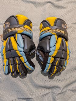 Warrior Ice & Roller Hockey Gloves Blue Yellow Black Size 14 Adjustable Strap