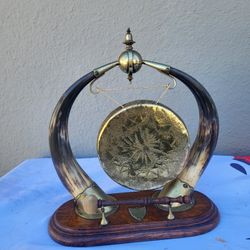 19th Century Victorian English Gold Plate & Horn Dinner Gong