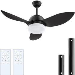 New Ceiling Fan with Lights Remote, LED Black Ceiling Fans 38" with Quiet DC Reversible Motor 6-Speeds Dimmable Light Ceiling Fan Indoor/Outdoor for B