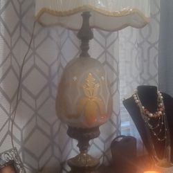 Vintage Brass And Frosted Glass Lamp