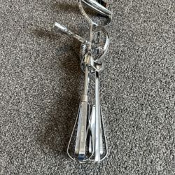 Vintage Hand Held Crank Mixer Manual Egg Beater Stainless Steel White Handle