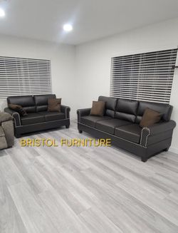 🎲 Sofa Set 2 Pcs, Sofa and Loveseat, Espresso Faux Leather, New in the Box.