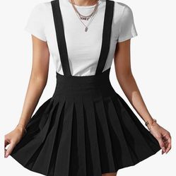 Size Medium Adult Women’s Black Pleaded Skirt With Suspender Attached