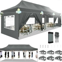 10x30 Pop Up Canopy with 8 Sidewall, Canopy UPF 50+ All Season Wind Waterproof Commercial Outdoor Wedding Party Tents HEAVY DUTY Parties Canopy Used 