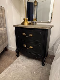 French Provincial Black Nightstand Set with Two Drawers