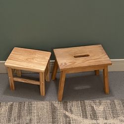 TWO (2) Small SOLID WOOD STEP STOOLS - firm prices