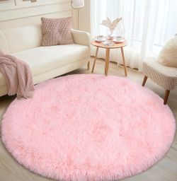 New 4ft Pink Round Plush Rug