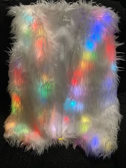 White Faux Fur Fuzzy Fluffy LED Light Up Leg Warmers and Jacket Vest Coat