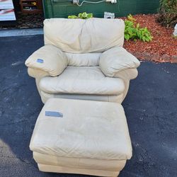Free Soft Leather Wide Chair and Ottoman 