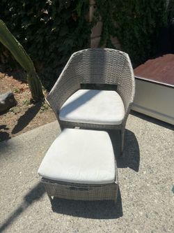 Outdoor Wicker Patio Chair with Ottoman & Cushions
