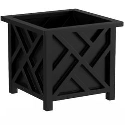 Black Plastic Square Planter Box with Lattice Pattern