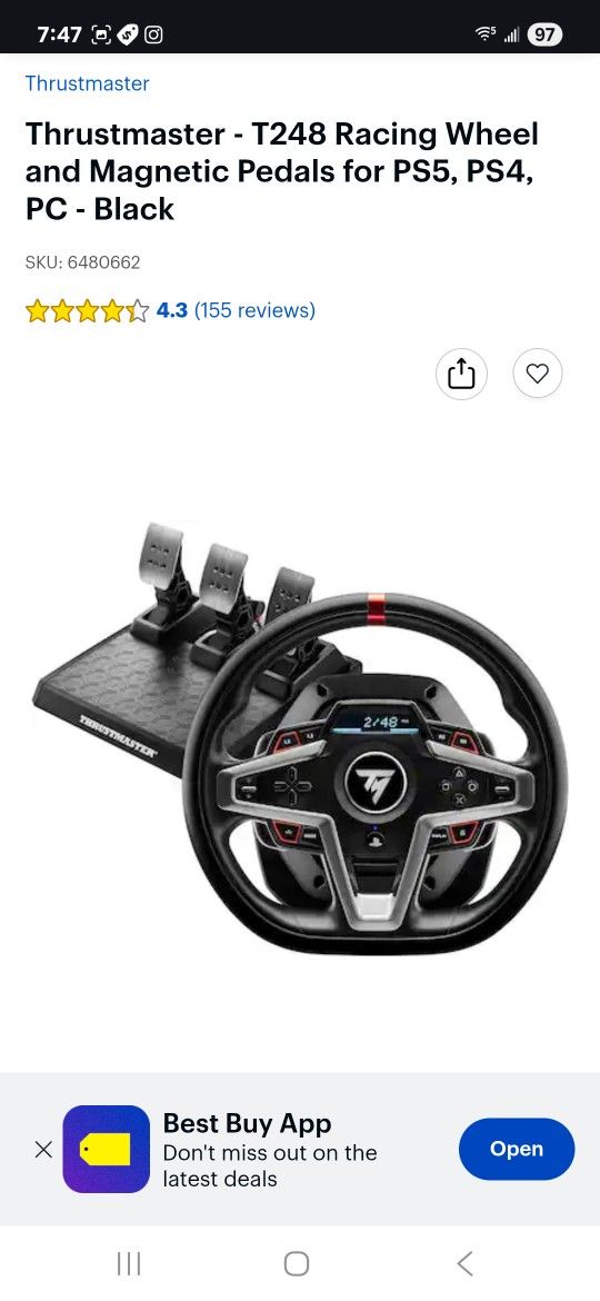 Thrustmaster T248 Racing Sim Steering Wheel And Peddles