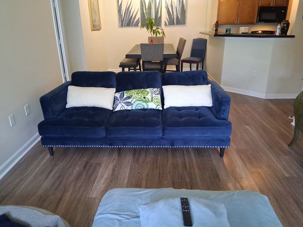 Beautiful Blue Velvet Couch