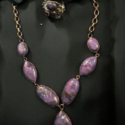 Purple turquoise, necklace, and ring