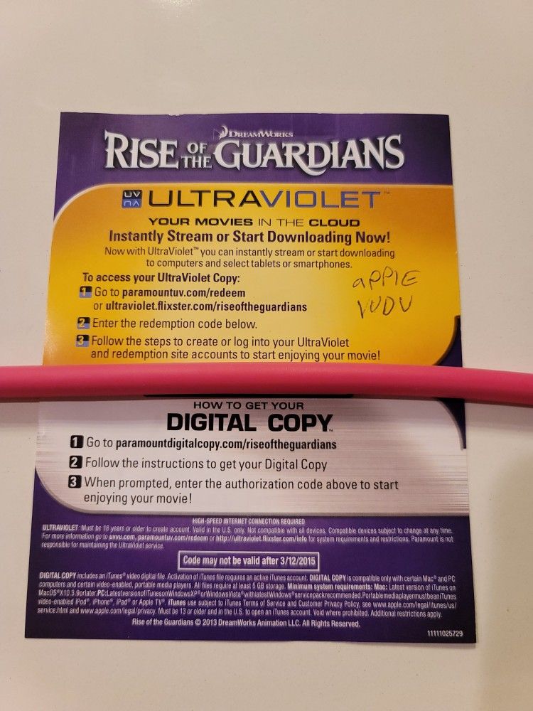 $4 HD DIGITAL MOVIE CODE. RISE OF THE GUARDIANS. $4 OR TRADE FOR A MOVIE TITLE I DO NOT ALREADY OWN.