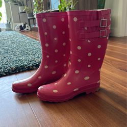 Merona Pink Polka Dot Rain Boots - Size ~9