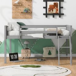 Norela Full Size Wood Low Loft Bed with Reversible Ladder