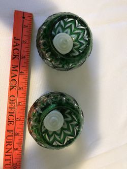 Green cut glass votive candle holders