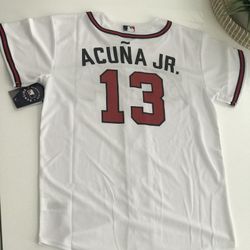New! 1 out of 6 Left Atlanta Braves Acuña Jr. Jersey. Size YOUTH Large. $50.00 Each. Retail $60.00. 