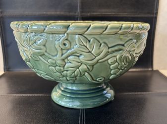 Vintage Hosely Potteries Green Pedestal Bowl