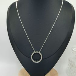 14 kt solid white gold LEO circle of life diamond necklace