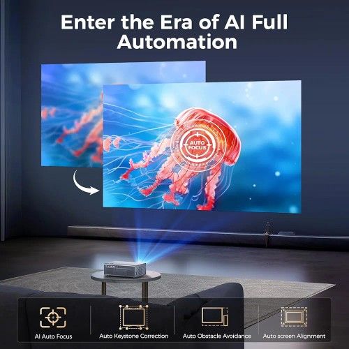 Auto Focus/4K Support] Projector with WiFi 6 and Bluetooth 5.2, 850ANSI Native 1080P Outdoor Movie Projector, Vertical Keystone Smart Projector 50% Zo