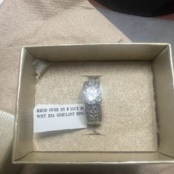 Rhodium Over SS Bella Luce White Diamond 