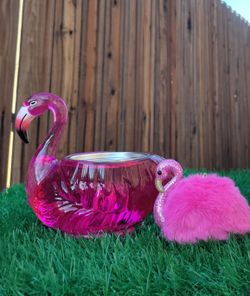 Bath & Body Works Pink Flamingo Light Up Candle Holder / Hand Gel Holder Keychain Set Home Decor New