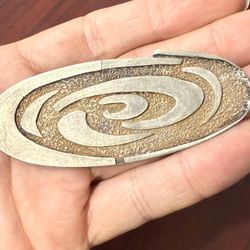 Large Sterling Silver Pin Brooch Abstract Signed