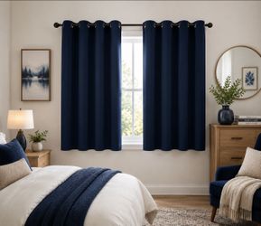 100% Blackout Thermal Curtains Navy 60x63 Set of 2 Grommet Thermal Panels
