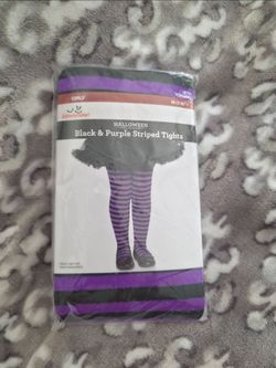 Girls' Halloween Black & Purple Striped Tights