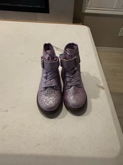 Girls Purple Glitter Lace-Up Boots 9s
