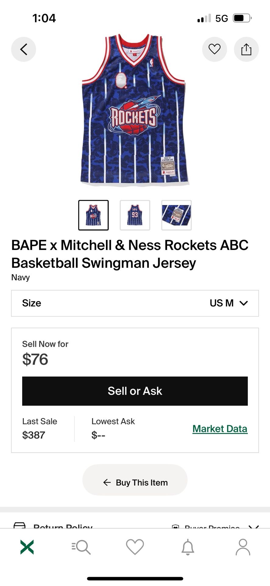 Bape X Michelin And Ness, Houston Rockets swingman jersey size small