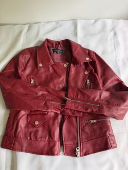 Red faux leather moto Small