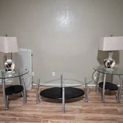 Modern Glass Coffee & End Table Set w/ Matching Lamps – 5-Piece Bundle!