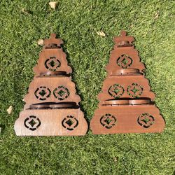 Vintage Handmade Wooden Collectable Spoon Racks Hanging Display, Matching Pair