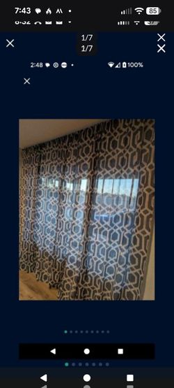 Blue and White Geometric Patterned Curtain Panels