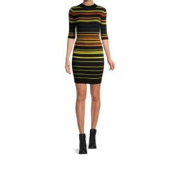 🟥 Black/Navy/Rust/Yellow Large 3/4 Sleeve Dress