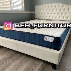Queen Size White Crystal Bed With Ortho Mattress 