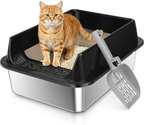 Stainless Steel Cat Litter Box with Lid, 15.8" x 11.8" x 7.1"