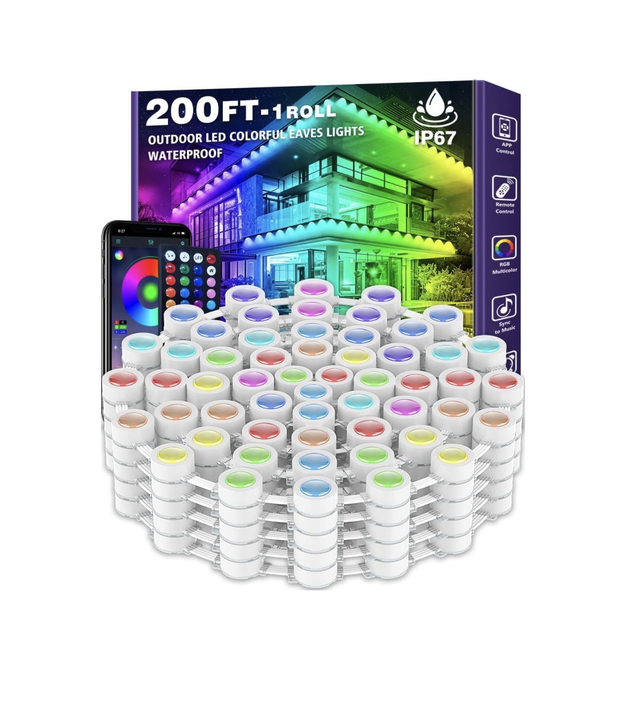 Outdoor LED Colorful Eaves Lights With Remote Retail $239
