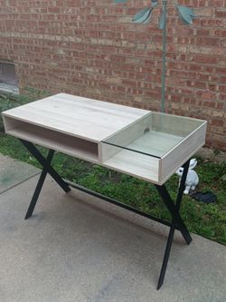 Walker Edison Drew Modern Industrial Glass Top Metal X Leg Writing Desk