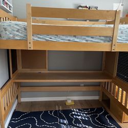 Full Size Wood Loft Bed With Wordrobe Stairs And A Desk