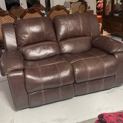 Real Leather Recliner Brown Sofa