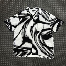 No Boundaries Button Up Shirt Abstract Brushstroke Black White Casual Mens XL