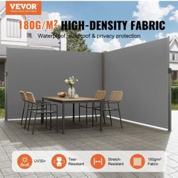 VEVOR Retractable Side Awning, 79''x 236'' Outdoor Privacy Screen, 180g Polyester Water-proof Retractable Patio Screen, UV 30+ Room Divider Wind Scree