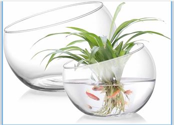 2 Pcs Glass Slant Cut Bowl Vase, 6.5" W x 5.5" H, 5.2" W x 4.8" H Clear Glass Terrarium Bowl for Plants, Succulent, Air Plant, Candy Bowls, Fruit Bowl