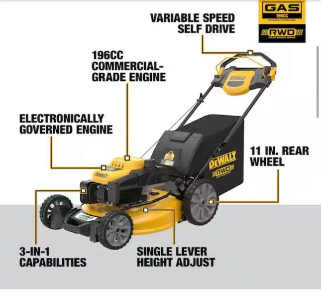 Dewalt Self Propelled Rear Wheel Drive Lawn Mower Dewalt 21 196cc